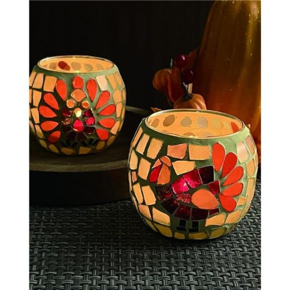 Accents Thanksgiving Votive Candle Holder Set Of 4 Mosaic Glass